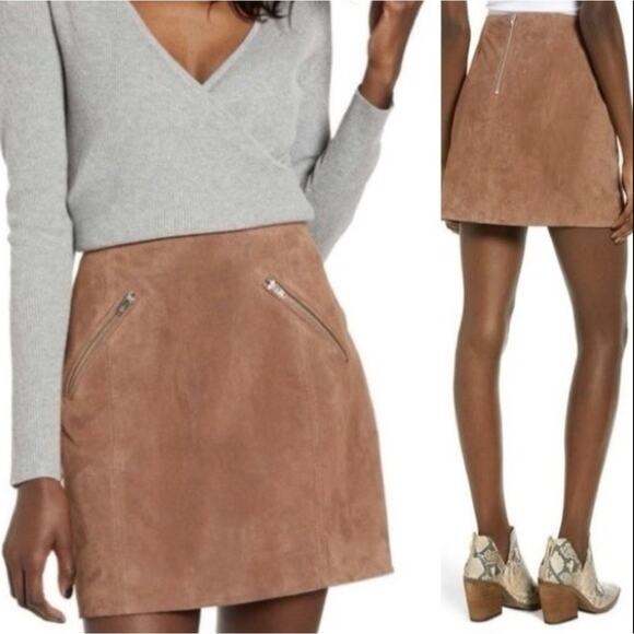Blank NYC Brown Suede 100% Leather Mini Skirt Women's Size 28 - Picture 1 of 10